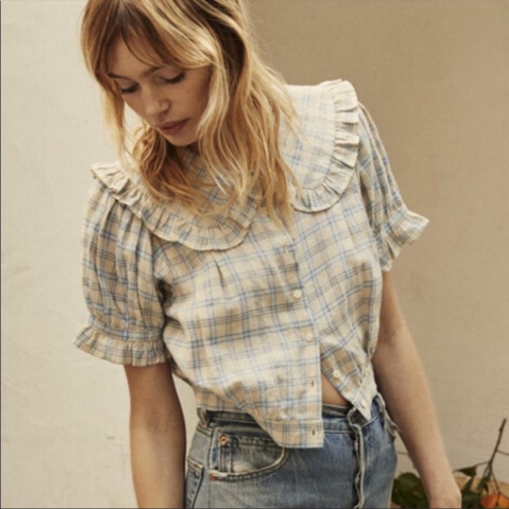 Doen ramie plaid checkered sparrow top